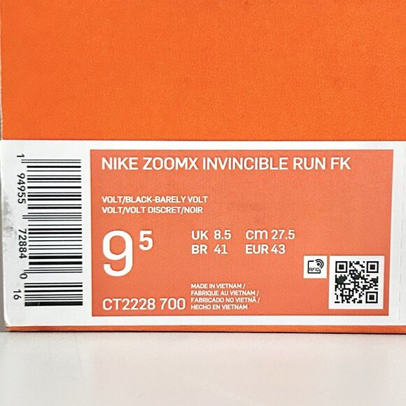 Nike ZoomX Invincible Run Flyknit “Volt” Men’s Size 9.5 Running Shoes main image 8